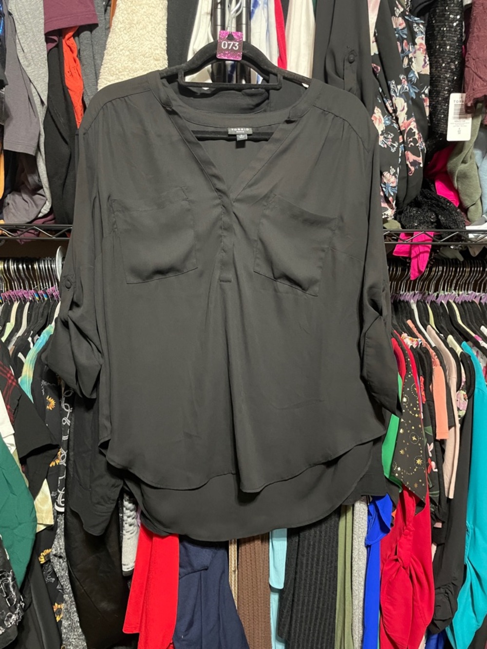 #073 size 0 torrid Harper Black Relaxed V-Neck Blouse